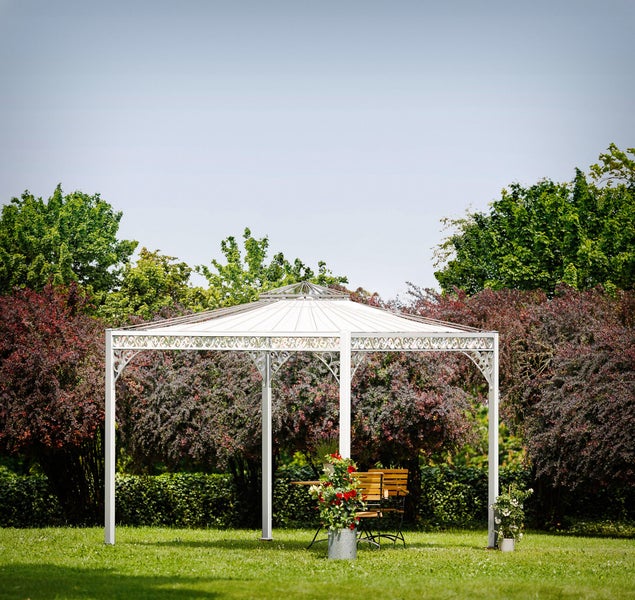 Pavillon ELEO Genua 3 x 3 m weiß - pulverbeschichtet | mit Sonnensegel ecru