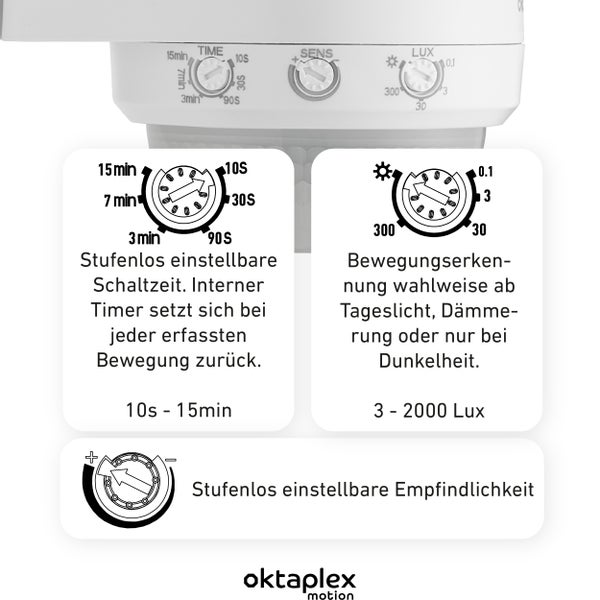 Oktaplex Mia Bewegungsmelder Aussen 360 Grad weiß IP65 10m Reichweite für Wand / Deckenmonatge