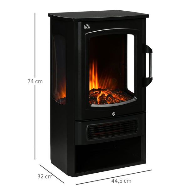 HOMCOM LED Elektrokamin mit Flammeneffekt, 1000/2000W, 2 Heizstufen, 44,5 x 32 x 74 cm, Stahl, Schwarz