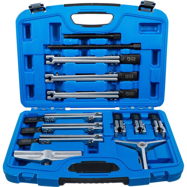 Werkzeugsatz zum Abziehen von Kugelgelenken in einem blauen Werkzeugkoffer