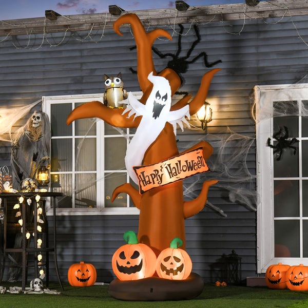 HOMCOM Aufblasbarer Halloween Baum, mit LED, 156 x 107 x 274 cm, Polyester, Braun
