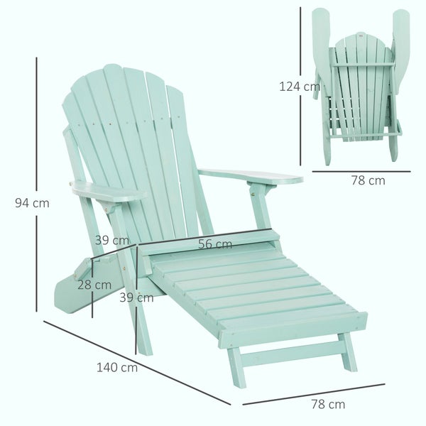 Outsunny Adirondack-Gartenstuhl Outdoor Gartenmöbel mit Fußstütze klappbar Gartenliege Kiefernholz Grün 78 x 140 x 94 cm