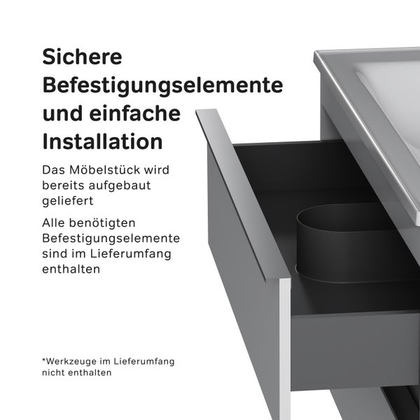 Sichere Befestigungselemente und einfache Installation des Badezimmermöbels