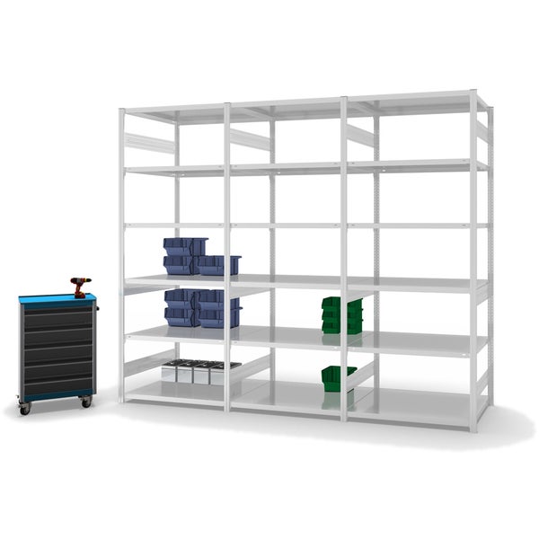 PROREGAL Fachbodenregal Stecksystem T-Profil Medium-Duty Grundregal HxBxT 250 x 100 x 80 cm 6 Ebenen Fachlast 230 kg Beidseitig Nutzbar Lichtgrau