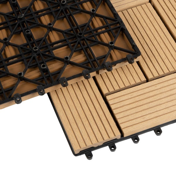 FLOORDIREKT WPC Klickfliesen Classic - für Balkon und Terrasse 30 x 30 cm - Teak 11er-Set 1 m²