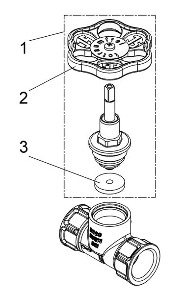 Absperrventil aus Messing mit grünem Handrad und Innengewinde.
