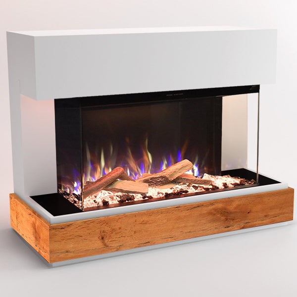 Glow Fire Elektrokamin 'Curie' | LED Standkamin in weiß mit Heizung (1500 W) | HxBxT: 114x89x53cm