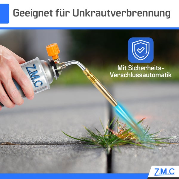 Z.M.C ALLZWECKBRENNER Gasbrenner 1,65 kW + 24x Gaskartuschen 227g, Lötbrenner bis zu 1371 °C, Schweißbrenner Bunsenbrenner mit einstellbarer Flamme, Abflammgerät Lötlampe ideal für Werkstatt