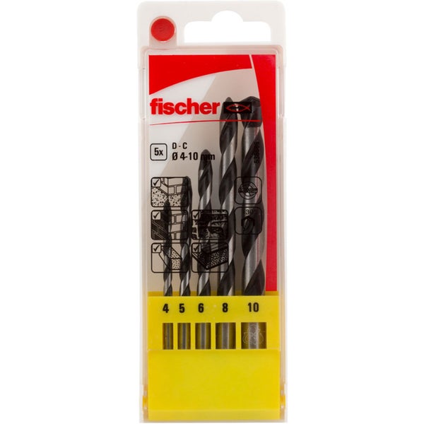 Fischer Logo, 5er-Pack D-C Steinbohrer, Durchmesser 4 bis 10 Millimeter