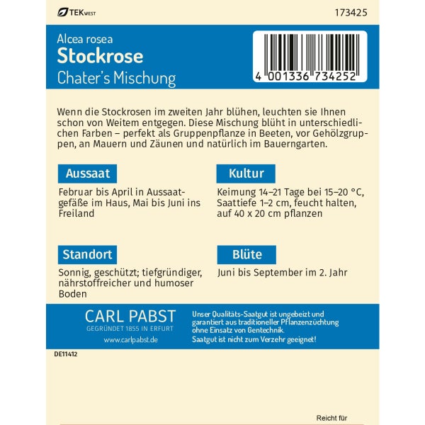 Stockrosen Chater's Mischung Samen von Pabst Keimkraft