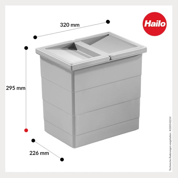 Hailo Abfalleimer mit Deckel, Maße 320 mal 295 mal 226 Millimeter