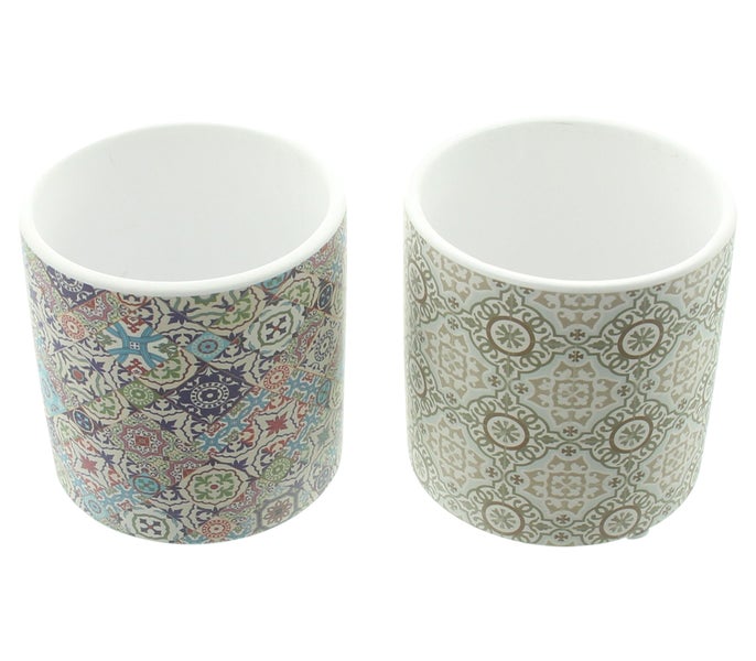 FRANK FLECHTWAREN | Blumentopf Mosaik, 2er Set, TERRACOTTA, 10,5 x 10,5 x 10,5 cm