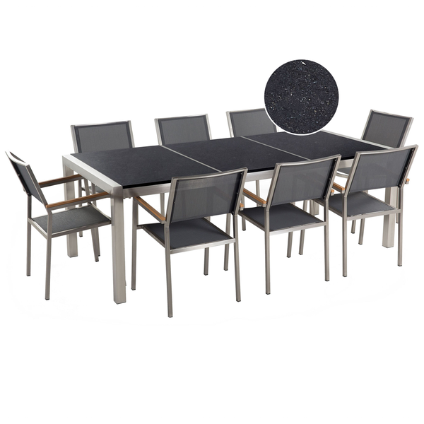 Gartenmöbel Set 8-Sitzer GROSSETO Dreifachplatte Granit Polierter Schwarz / Grau