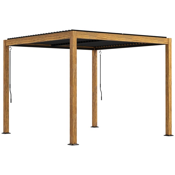 Outsunny Pergola, UV-Schutz, mit Verstellbarem Dach, für Hof, Balkon, 3 x 3 m, Alu, Natur