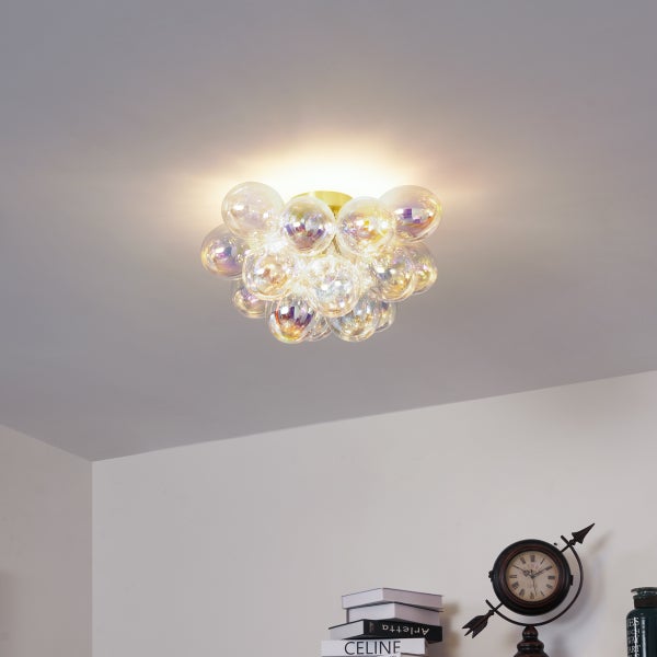 Design Deckenleuchte Messing mit Regenbogenglas 4-flammig - Uvas