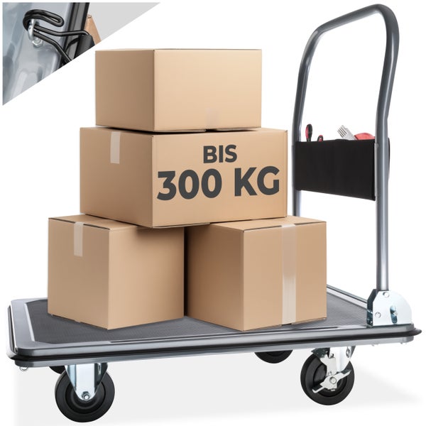 Plattformwagen tectake  Ladefläche 90 x 61 cm klappbarer Handgriff mit Aufbewahrungsfach schwarz