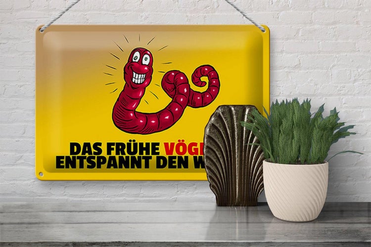 Blechschild Spruch 30x20cm Das frühe vögeln entspannt den Wurm