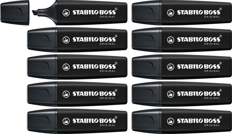 Zehn schwarze Stabilo Boss Original Textmarker