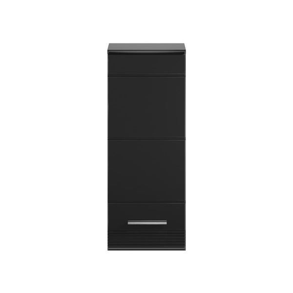 Schwarzer Bad-Seitenschrank mit Schublade und silbernem Griff.