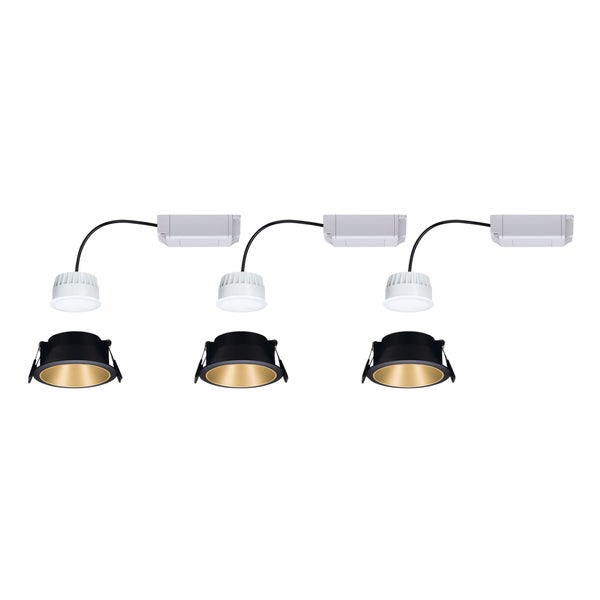 Smart Home Zigbee Set Smart Home Zigbee 3.0 Einbauleuchte Cole + Zigbee Coin IP44 rund 88mm 3x6W 3x470lm 230V dimmbar 2700K Schwarz/Gold matt