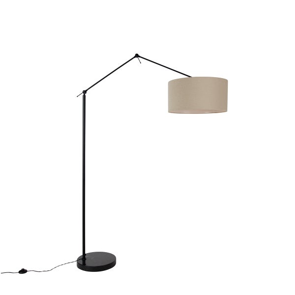 QAZQA - Design Stehleuchte I Stehlampe I Standleuchte I Lampe I Leuchte schwarz mit Schirm hellbraun 50 cm verstellbar - Editor I Wohnzimmer I Schlafzimmer - Stahl Länglich - LED geeignet E27