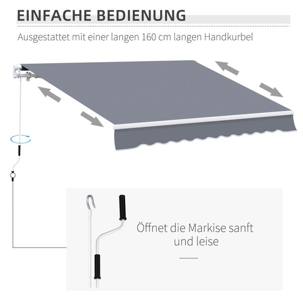 Outsunny Gelenkarmmarkise, Verstellbare Klemmmarkise, 3,95 x 3m, 100% Polyester (280g/m²), Aluminium, Grau