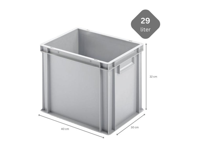 PROREGAL Eurobehälter mit Geschlossenem Griff HxBxT 32 x 30 x 40 cm 29 Liter Grau Eurobox Transportbox