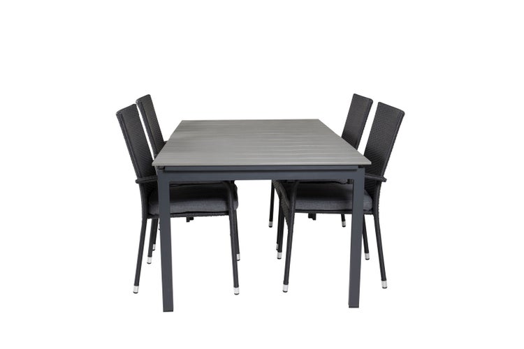 Levels Gartenset Tisch 100x160/240cm und 4 Stühle Anna schwarz, grau. 100 X 160 X 75 cm