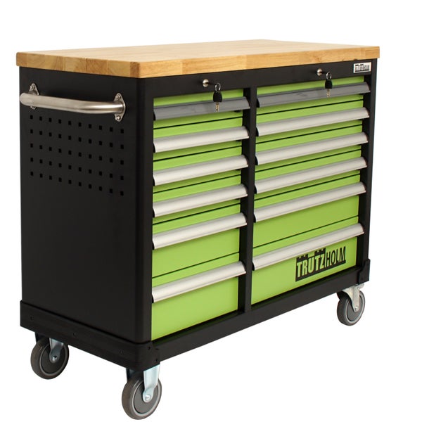 Werkstattwagen DELUXE 12 Schubladen unbestückt 123 cm Breite mit massiver Arbeitsplatte
