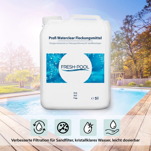 Fresh-Pool Profi Waterclear Flockungsmittel 5 Liter - Flockmittel Pool<br />flüssig | Flockenmittel für Pool | 5l Flockmittel Pool |<br />Flockungsmittel für den Pool
