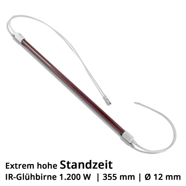 Infrarot-Glühbirne mit 1200 Watt, 355 Millimeter Länge und 12 Millimeter Durchmesser