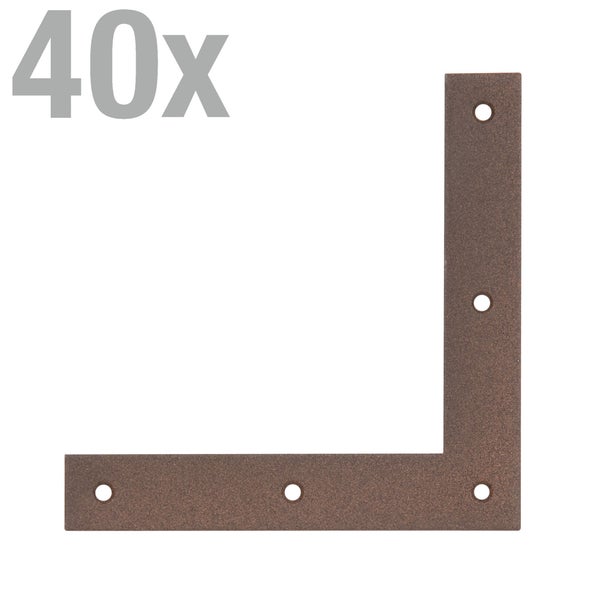 Set mit 40 Winkelverbindern aus Metall zur Eckverbindung von Holzbauteilen.
