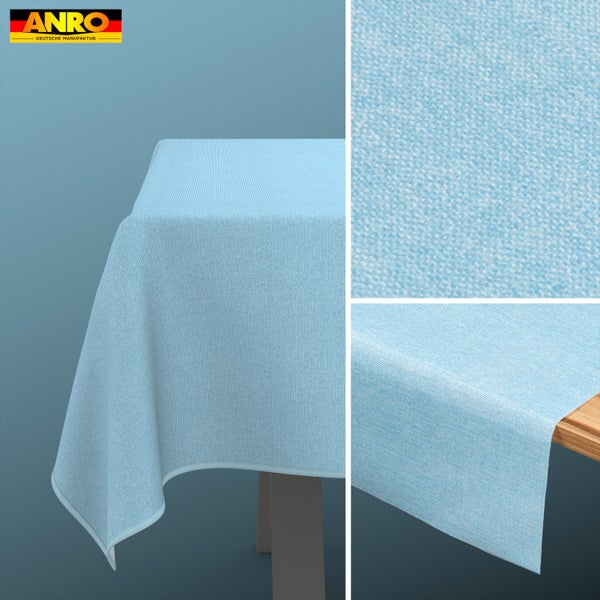 Hellblaue Tischdecke von ANRO mit feiner Webstruktur in Jeans-Optik, abwaschbar.