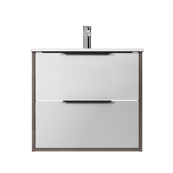 Waschtischunterschrank mit zwei Schubladen und Armatur im modernen Design