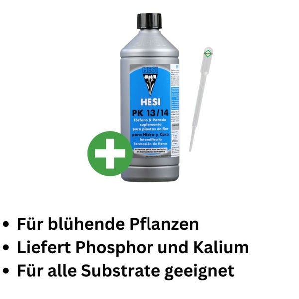 Hesi PK 13/14 1 Liter – Hochwertiger Phosphor-Kalium-Dünger für Intensive Blüte & Fruchtbildung | Für Grow, Tomaten, Orchideen & Mehr | Mit Pipette für Präzise Anwendung