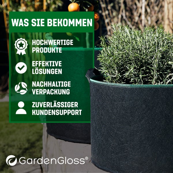GardenGloss® Pflanzsack (3 Stück) - 30L Pflanztasche aus Vliesstoff - Pflanzentasche für Kartoffeln, Tomaten und Erdbeeren - Farbe Schwarz - Verwendung im Innen- und Außenbereich