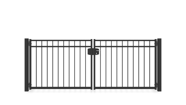 Gartentor ZAUNGURU BASIC-Line Oldenburg aus Metall, Höhe: 123cm, Breite: 334cm, 2-flügelig inkl. Pfosten, Schloss und Zubehör, Feuerverzinkt und zusätzlich in RAL 7016 Anthrazitgrau pulverbeschichtet