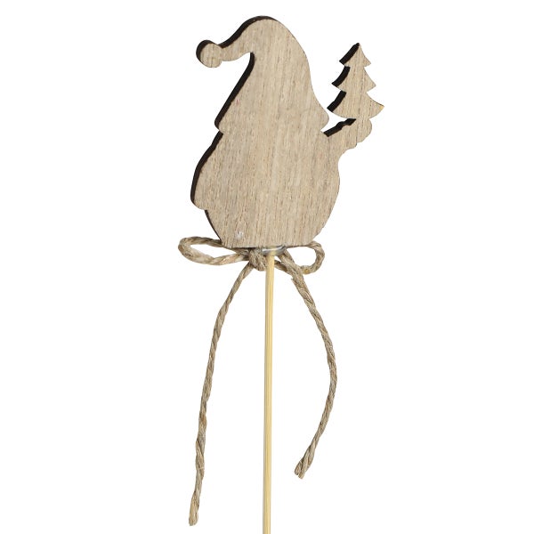 Dekofigur Weihnachtsmann aus Holz am Stab mit Kordel