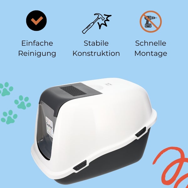 Katzenklo mit Deckel Schaufel Aktivkohlefilter - Haube kippbar - extrahohe Unterschale große XXL Katzentoilette 60 Katzen WC Hauben Toilette