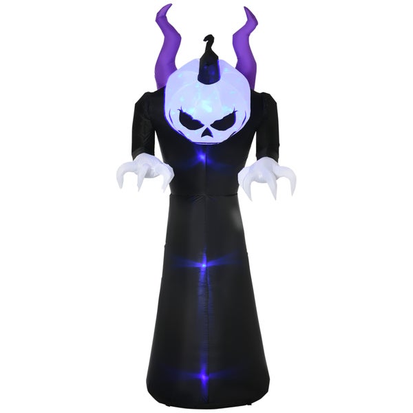 Outsunny 210 cm Aufblasbar Gespenst mit Kürbiskopf Halloweendeko mit blauem Flammeneffekt mit LED-Lichte Aufblasbare Halloweendekoration Wasserdicht für den Innen und Außenbereich
