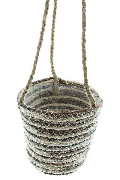 Dekoleidenschaft 2x Blumenampel Flora aus Seegras & Maisstroh, Ø 15 & 17 cm, Pflanzenampel, Hängeampel, Dekohänger für Innen, Übertopf, Hängeblumentopf