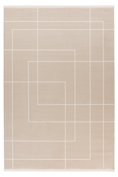 Rechteckiger Teppich mit geometrischem Linienmuster in moderner Optik