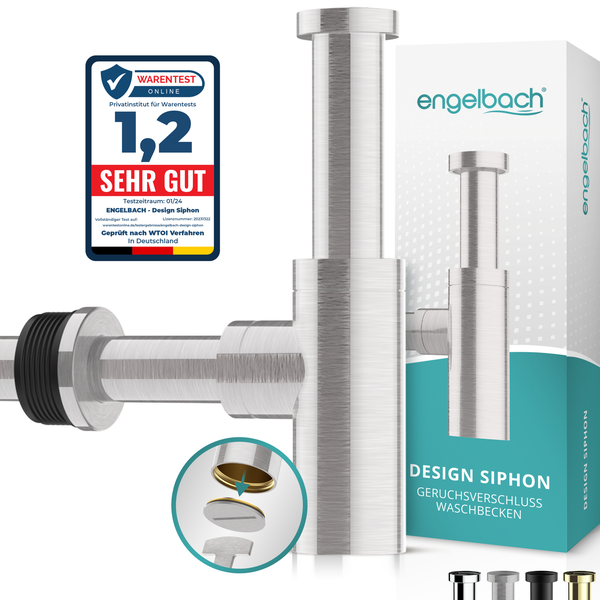 Engelbach® Design Siphon für Waschbecken & Waschtisch - Mit Reinigungsöffnung - r 1 1/4 - inkl. Gummimanschette und Anleitung