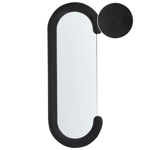 Rechteckiger Spiegel mit abgerundeten Ecken und rundem Seitenspiegel