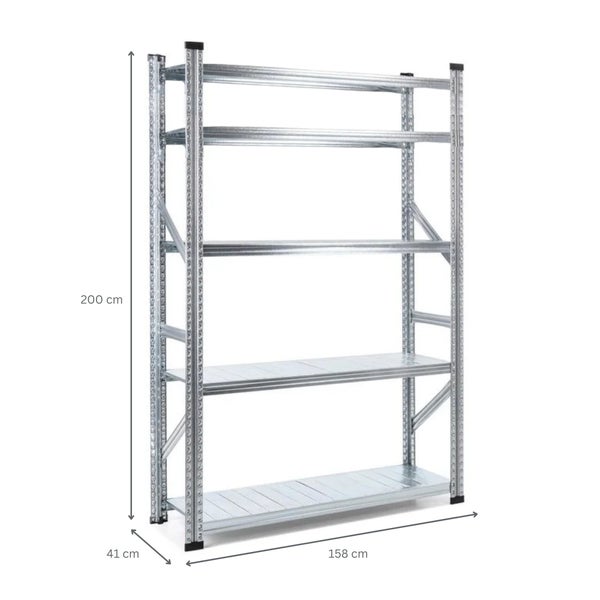 PROREGAL Fachbodenregal Stecksystem Proximo Grundregal HxBxT 200 x 150 x 40 cm 5 Ebenen Fachlast 130 kg Beidseitig Nutzbar Verzinkt