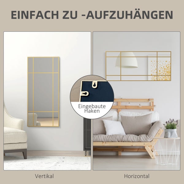 HOMCOM Wandspiegel 110 x 50 cm dekorativer Spiegel mit Metallrahmen, rechteckiger Spiegel für Schlafzimmer, Badezimmer Gold