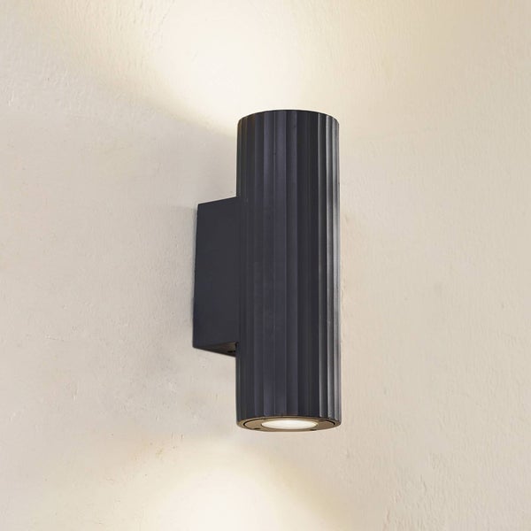 Lindby Beton Wandleuchte außen Christa (spritzwassergeschützt (Modern) in Schwarz aus, (2 flammig GU10) - Außenwandleuchten Wandlampe Led Außenlampe Outdoor für Außenwand/Hauswand
