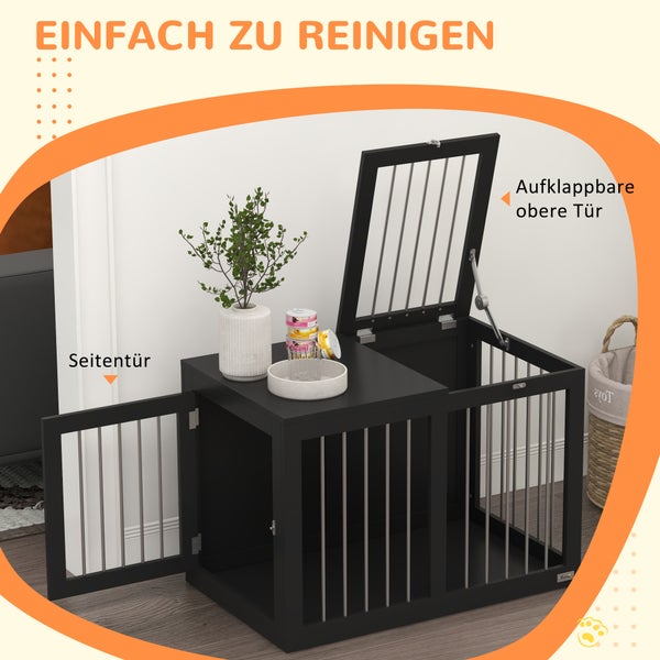 PawHut Hundekäfig für Zuhause, Hundehütte, Haustierkäfig für mittelgroße Hunde, Hundebox mit Türen, Hundehaus, Transportkäfig, Schwarz, 80 x 50 x 56,5 cm