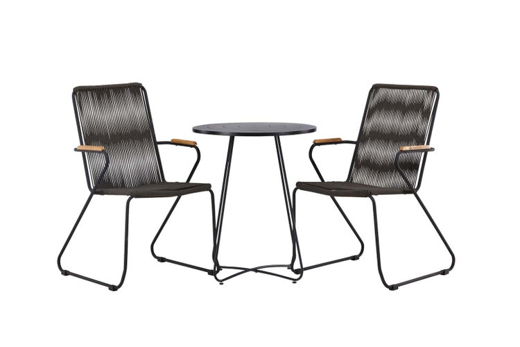 Bacong Gartenset Tisch, 2 Stühle  schwarz. 60 X 60 X 45 cm