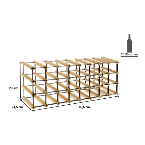 PROREGAL Modulares Weinregal Vinotega Mod Metal HxBxT 32,5 x 82,5 x 24,5 cm 8 x 3 Flaschen Massives Kiefernholz Braun Geölt